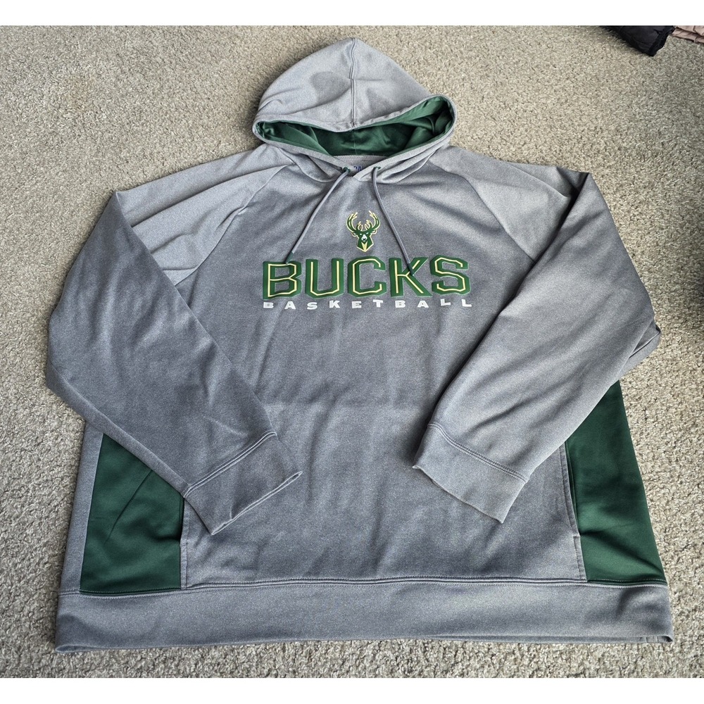 2X Milwaukee Bucks Gray Hooded Sweatshirt With Drawstring And Front Pocket